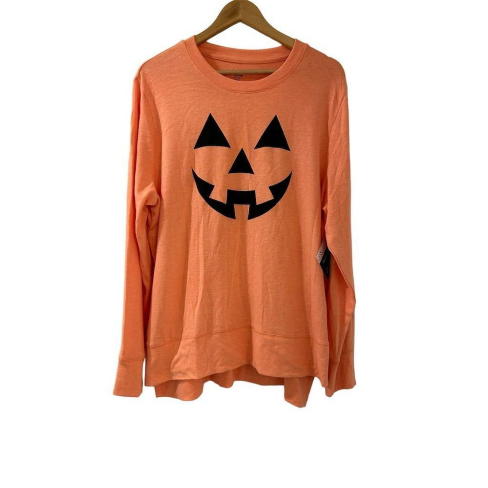 Way to Celebrate Orange Jack O Lantern Halloween Long Sleeve T-Shirt Unisex XL